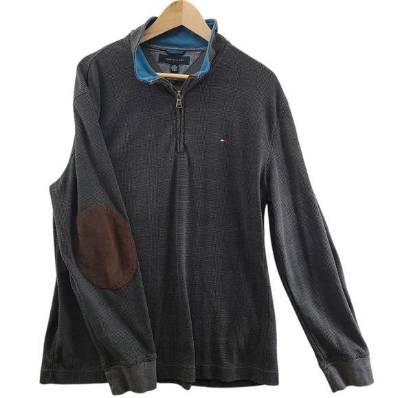 Tommy Hilfiger 1/4 Quarter Zip Long Sleeve Mock Neck Grey/Blue Sweater - Picture 3 of 9